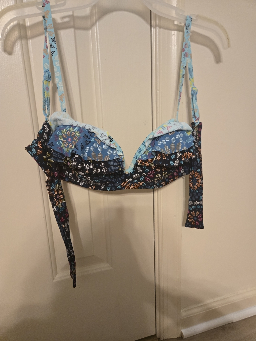 Light Blue Floral Ruffle Coco Rave Bikini Top - Picture 2 of 4